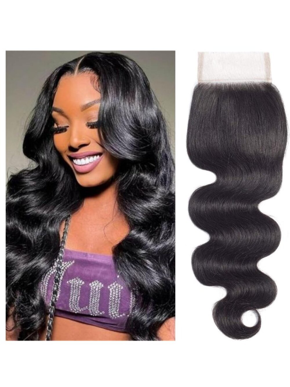 NEW 4x4 HD 8" Remy Virgin Brazilian Human Hair Lace Closure Body Wave Extension